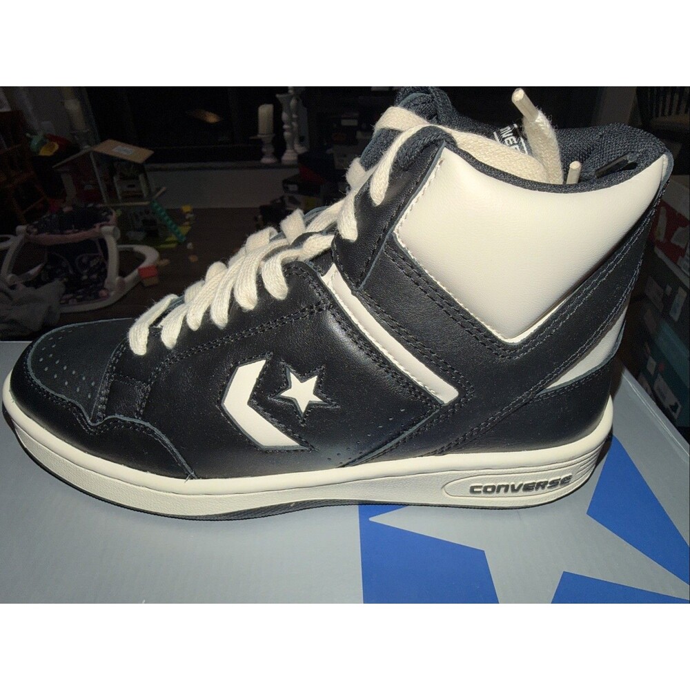Converse Weapon Mid Black Natural Ivory Leather Basketball  Sneaker Size 8 Men